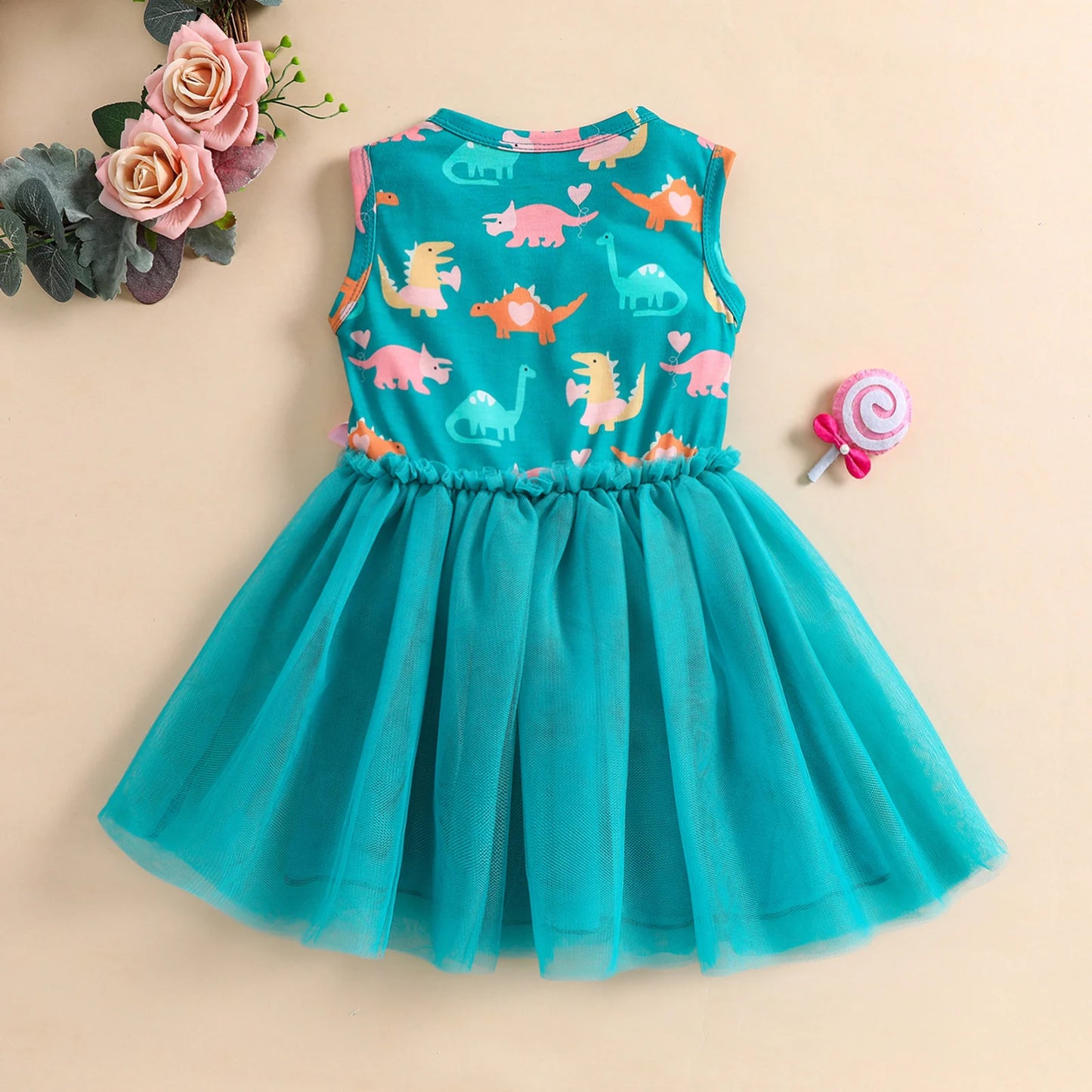 Toddler Girls' Sleeveless Dinosaur Print Mesh Dress