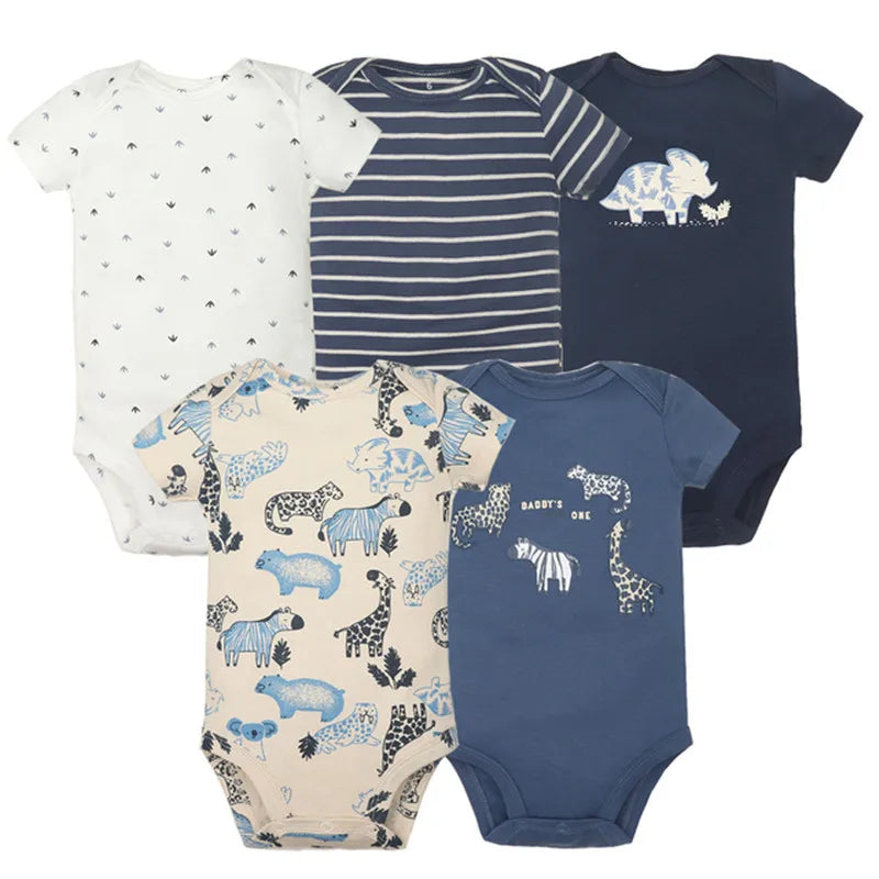 5pc 100% Cotton Short Sleeve Onesies  6-24M