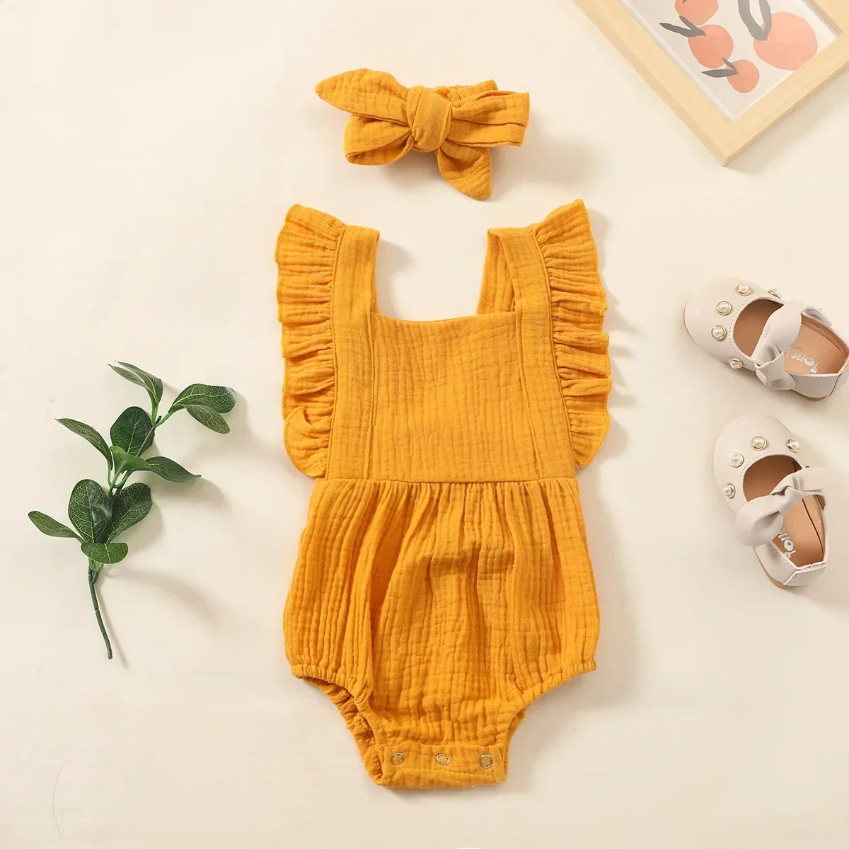 Ruffled Newborn Romper with Headband 0-18M