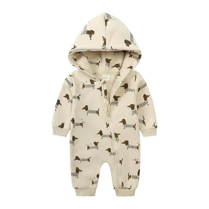 Cartoon Print Long Sleeve Hooded Onesie 3-24 Months