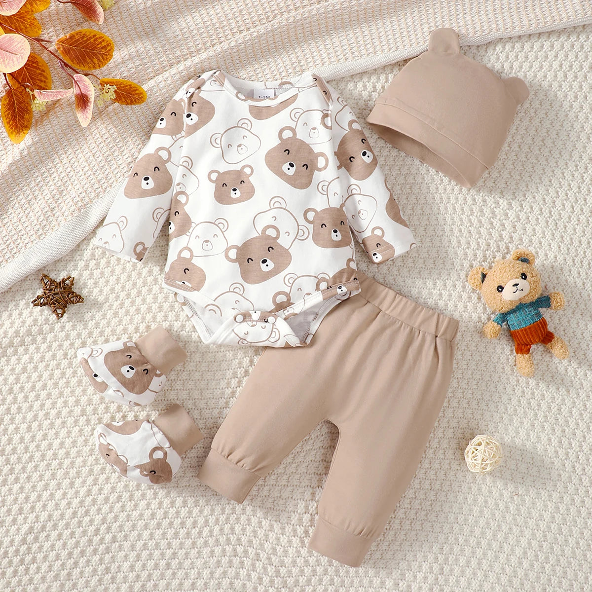 4 Piece Newborn Baby Bear Matching Set 0-9M