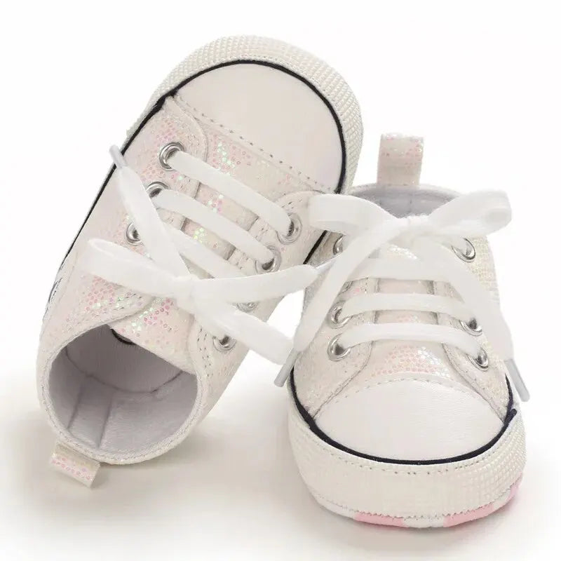 0-18M First Walker Nonslip Shimmer Lace Sneakers