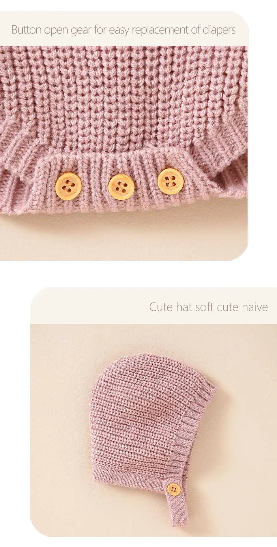 Long-Sleeve Knit Onesie with Matching Knit Hat