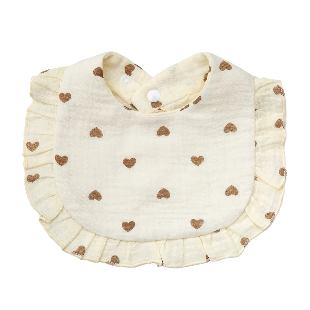 Flower Print Muslin Cotton Baby Bib – Adjustable Snap, Ruffled Edge