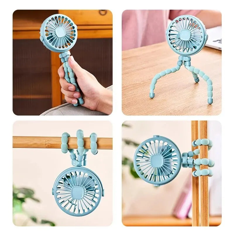 Multi-Functional Portable USB Rechargeable Octopus Mini Fan – Perfect for Strollers & Students 🌬️🔋