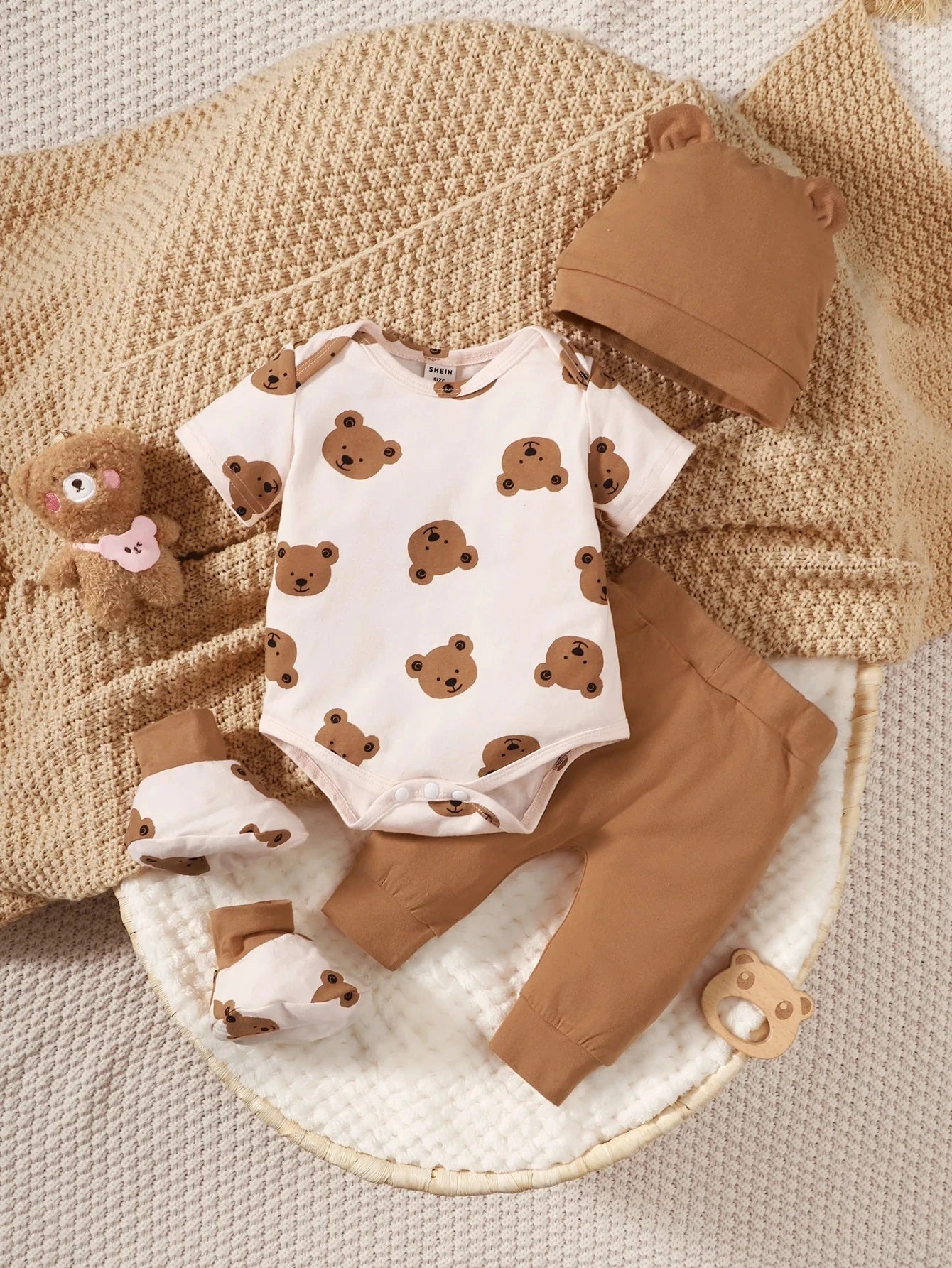 4 Piece Newborn Baby Bear Matching Set 0-9M