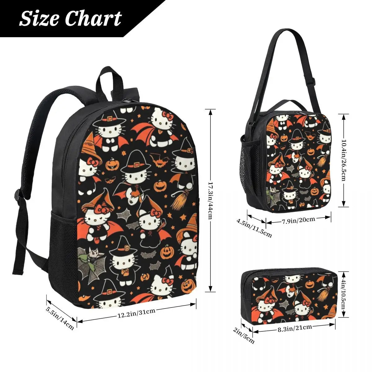 Hello Kitty 3-Piece Backpack Set – 17-Inch Spacious Bag with Lunch Tote & Pencil Case