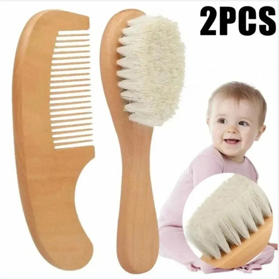 2-Piece Set Beech Wood Soft Wool Baby Brush