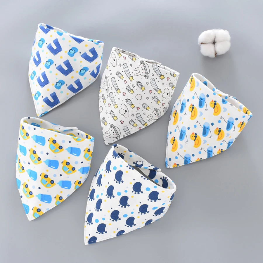 5PCS Waterproof Cotton Baby Bib Set – Soft & Absorbent Triangle Scarf Bibs