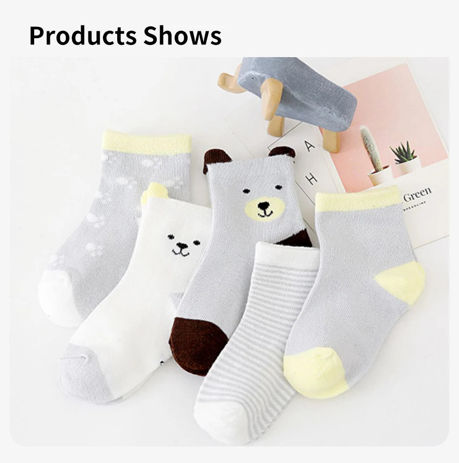 5 Pairs Cartoon and Striped Baby Ankle Socks