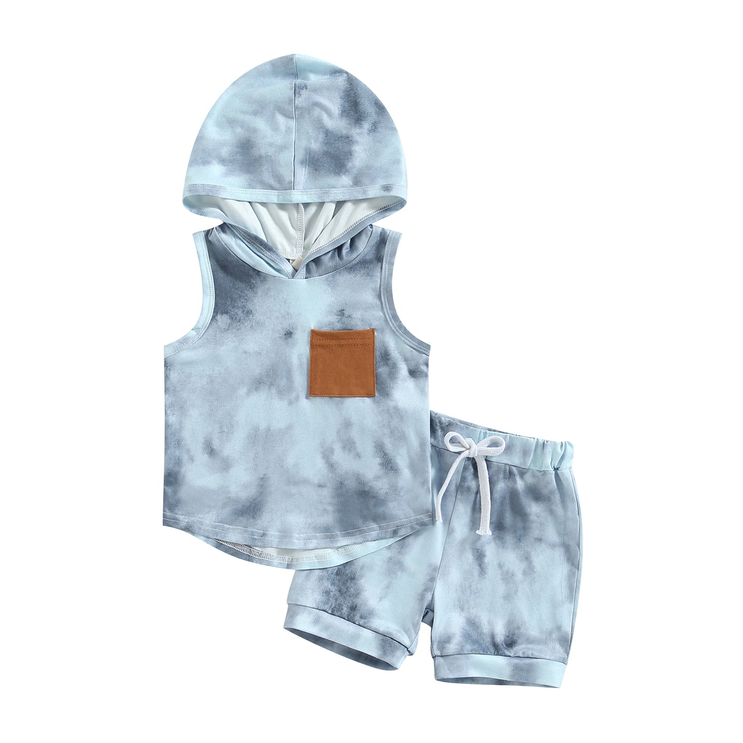 Toddler Boys Tye Dye Sleeveless Hoodie and Shorts Matching Set