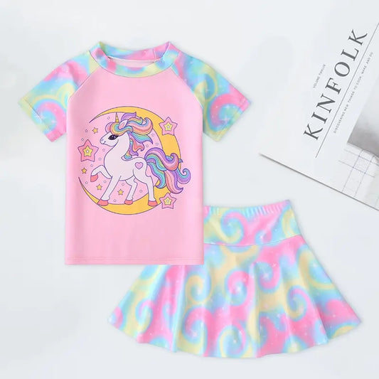 Girls' Two-Piece Unicorn Swim Shirt and Skirt