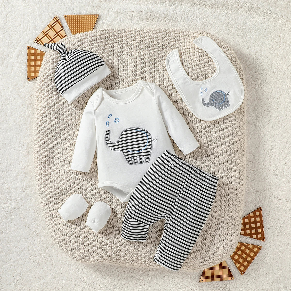 4Pcs Baby Boy Cartoon Elephant Outfit Set – Stylish & Cozy