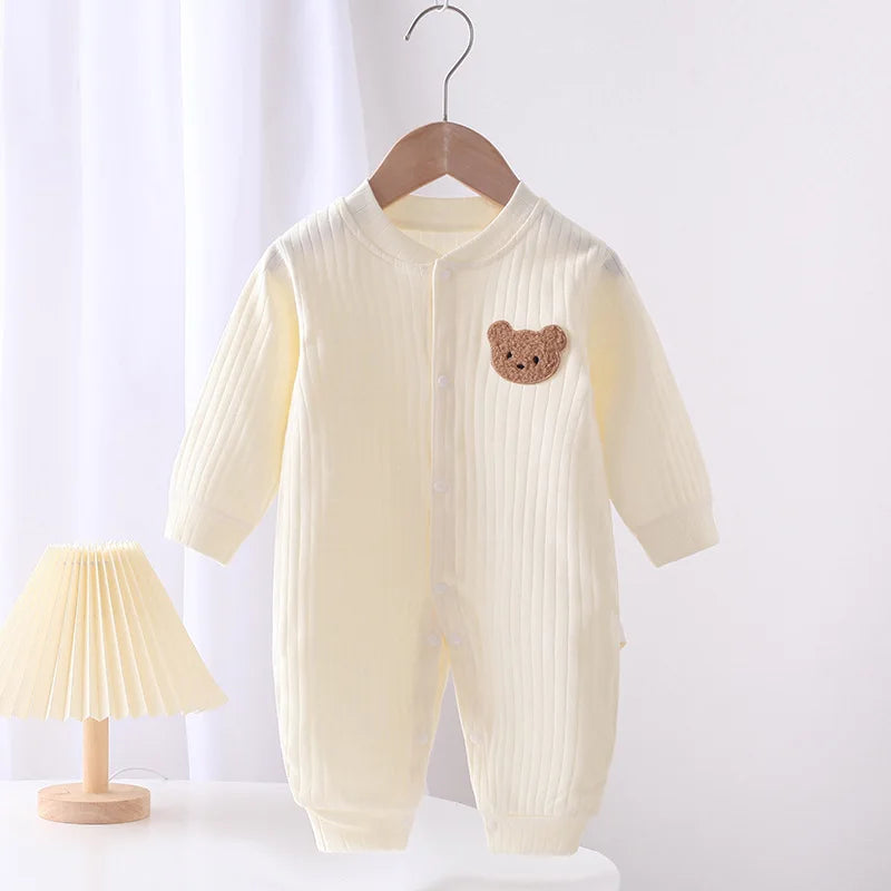 Solid Color Teddy Bear Patch Cotton Onesie 0-18M