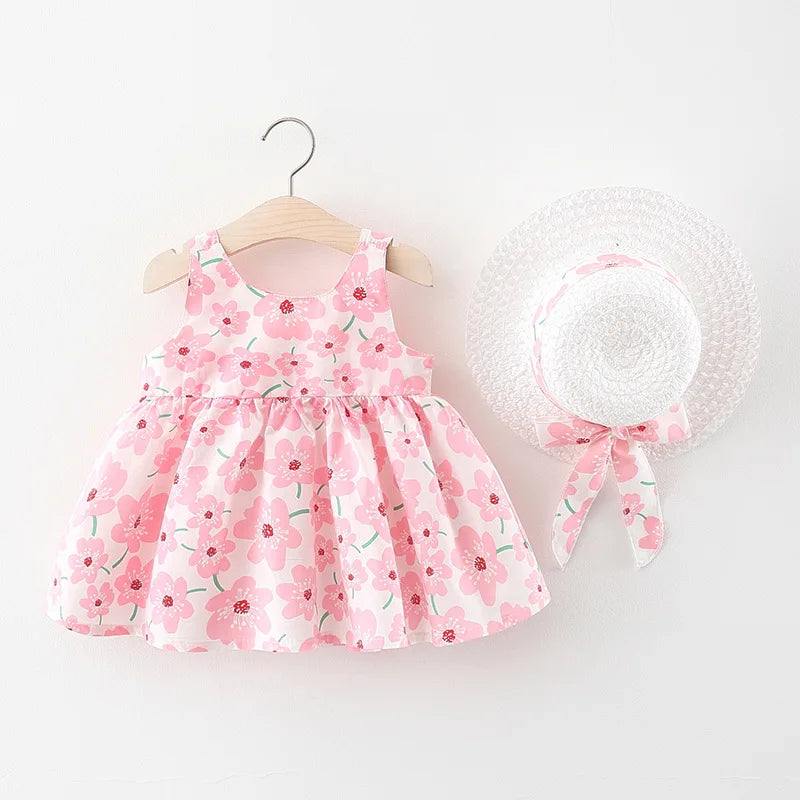 Toddler Girls Floral Dress with Hat 9M-3Y