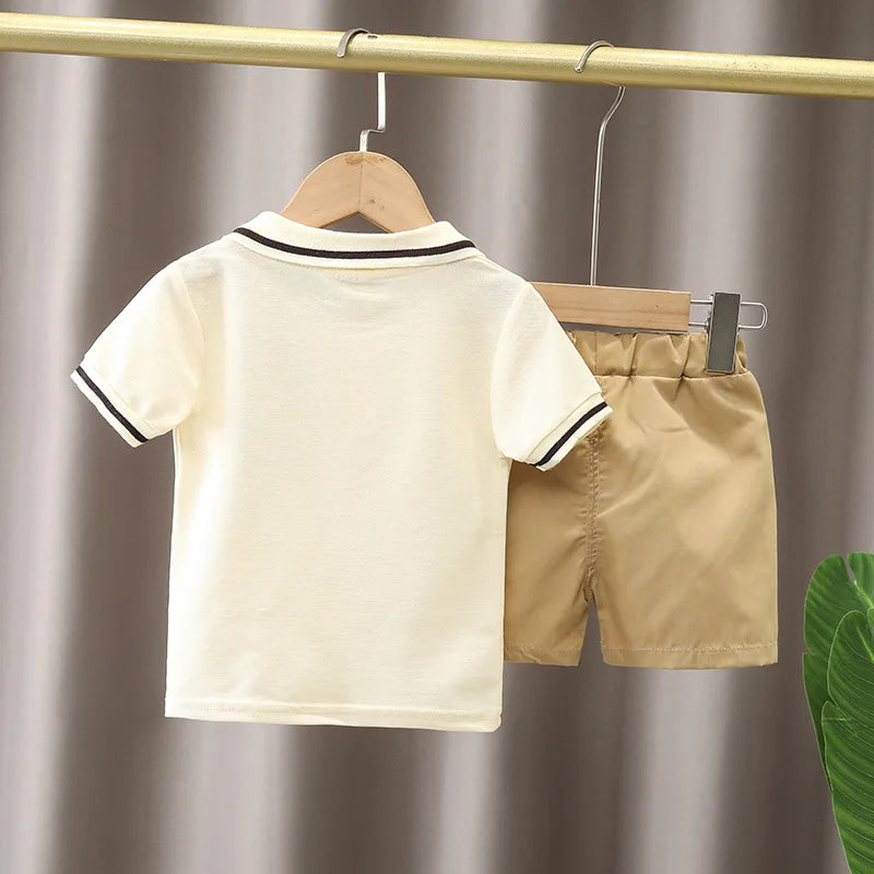 Boys Creme and Khaki Teddy Bear Polo Set 0M-5T