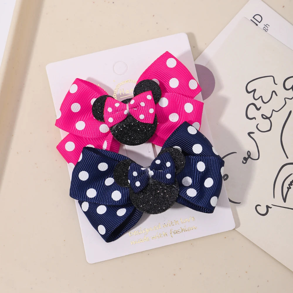 2pcs Set Polka Dot Hair Bow Clips