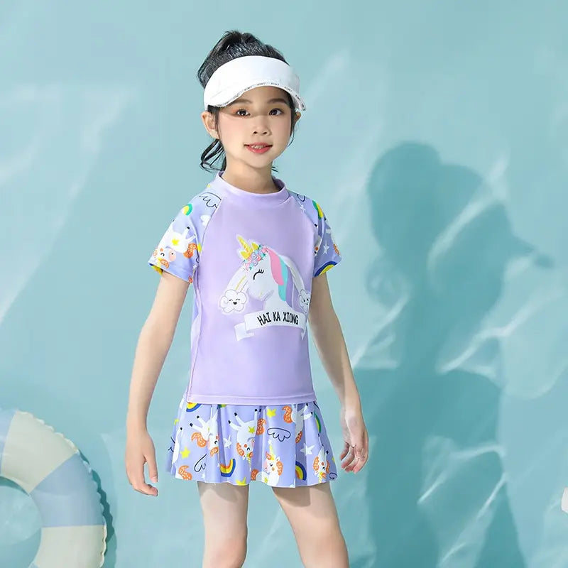 Girls' Two-Piece Unicorn Swim Shirt and Skirt