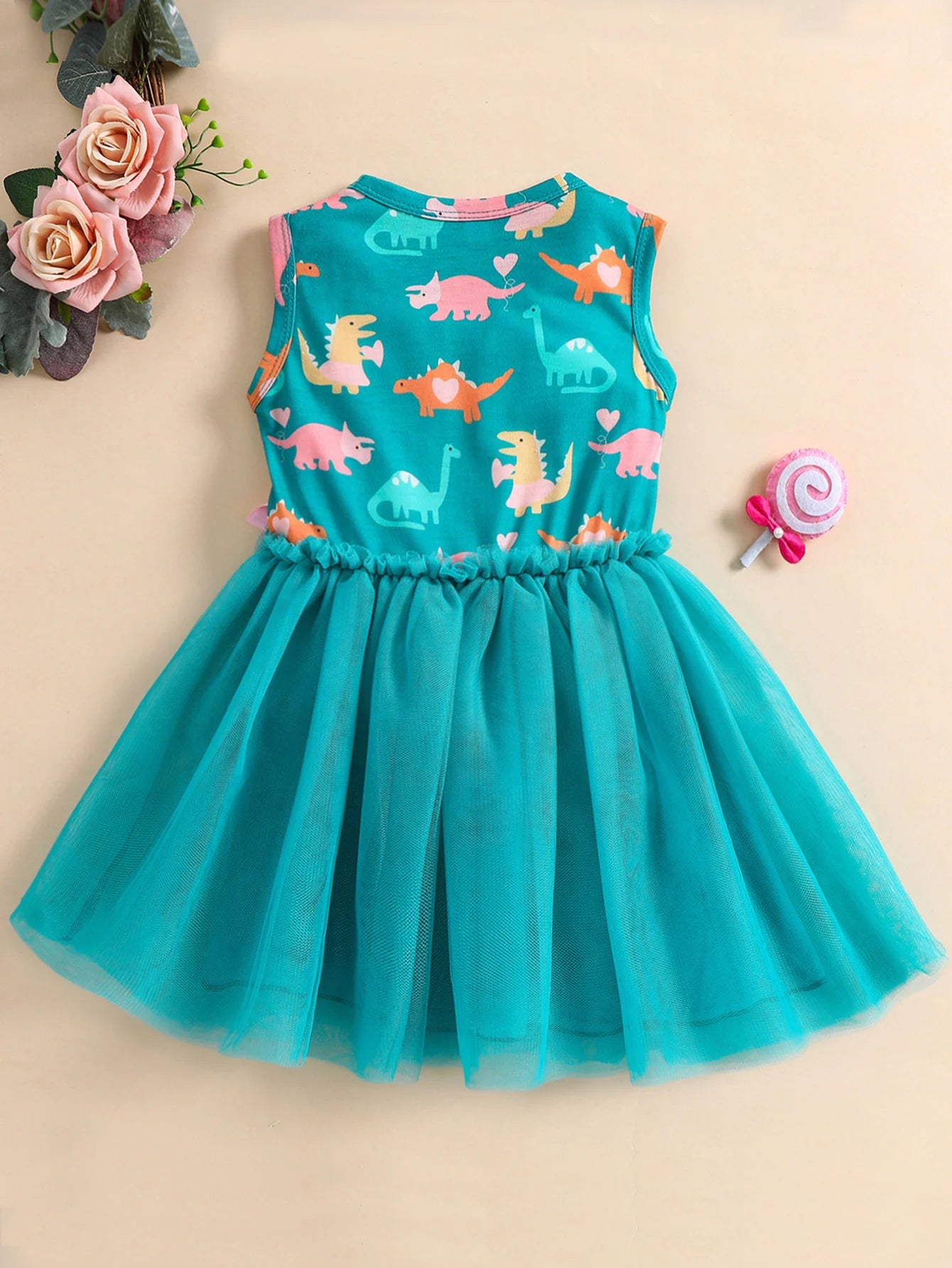 Toddler Girls' Sleeveless Dinosaur Print Mesh Dress