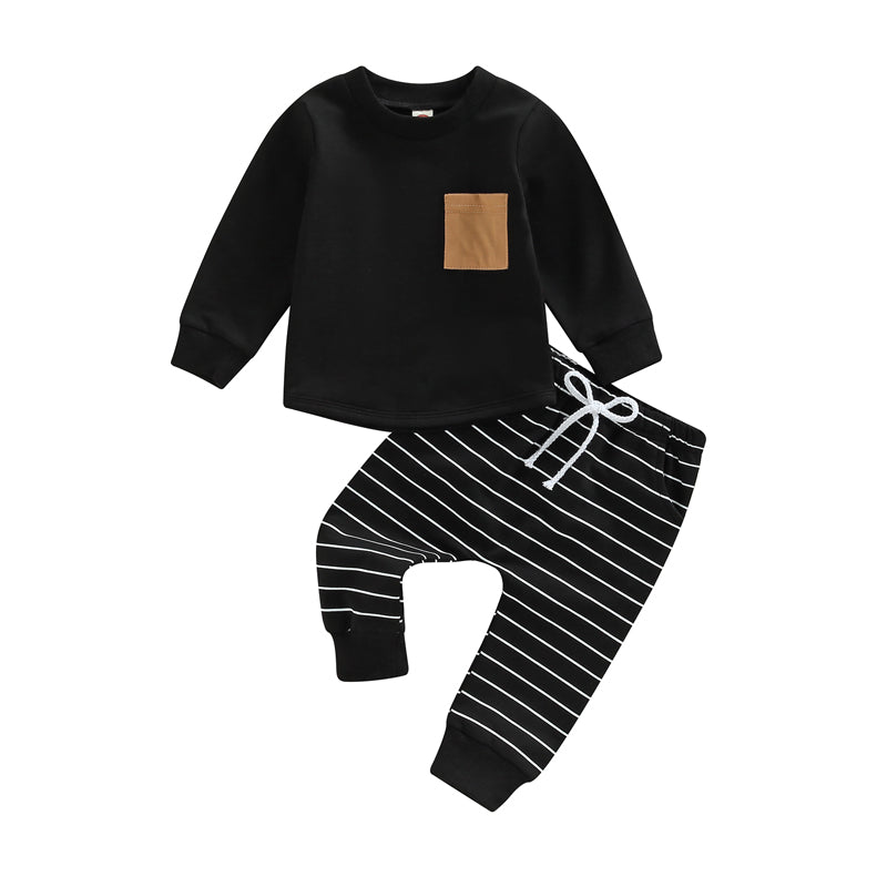 2PCS Toddler Boys' Long Sleeve Striped Matching Set