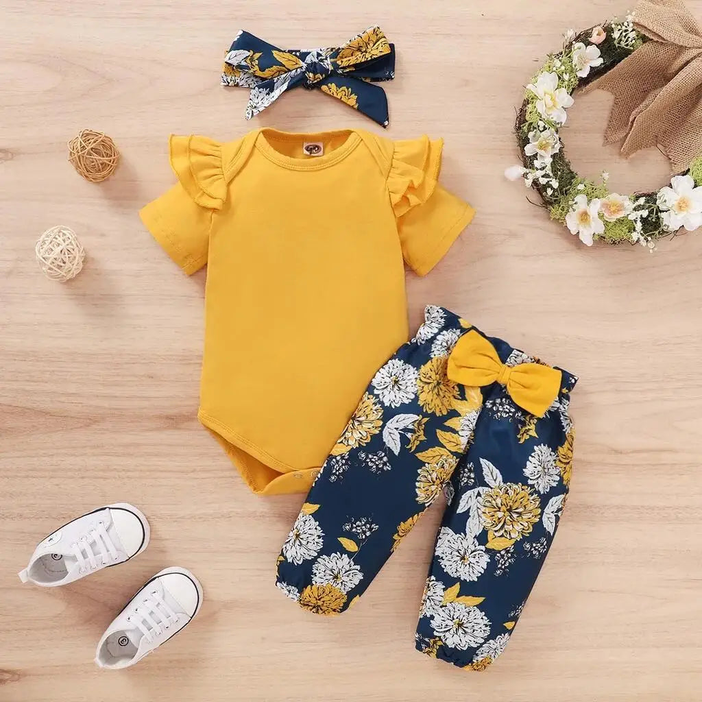 3pc Newborn Baby Girls Sunflower Matching Set