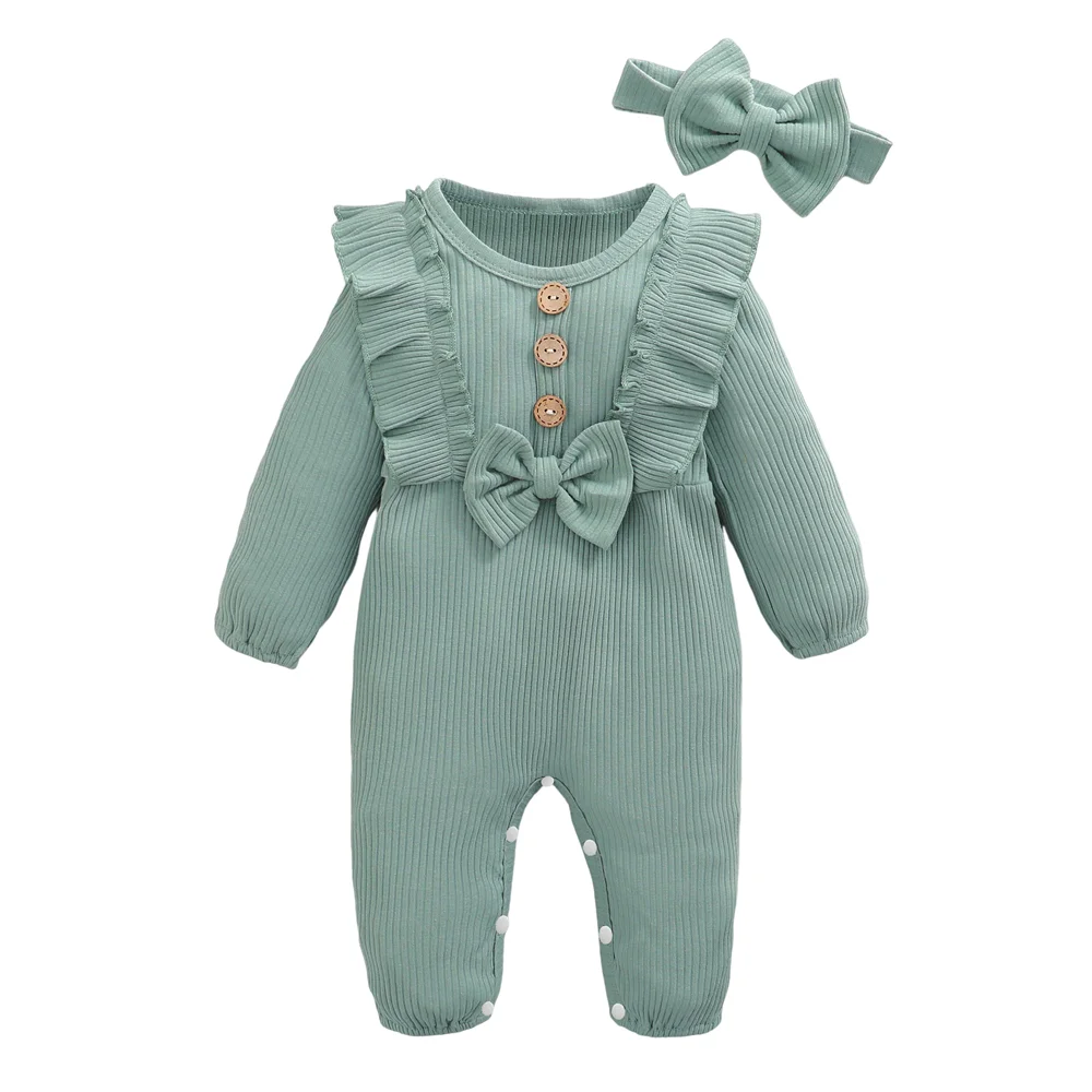 Long Sleeved Ruffle Onesie with Headband Onesie 0-18 Months