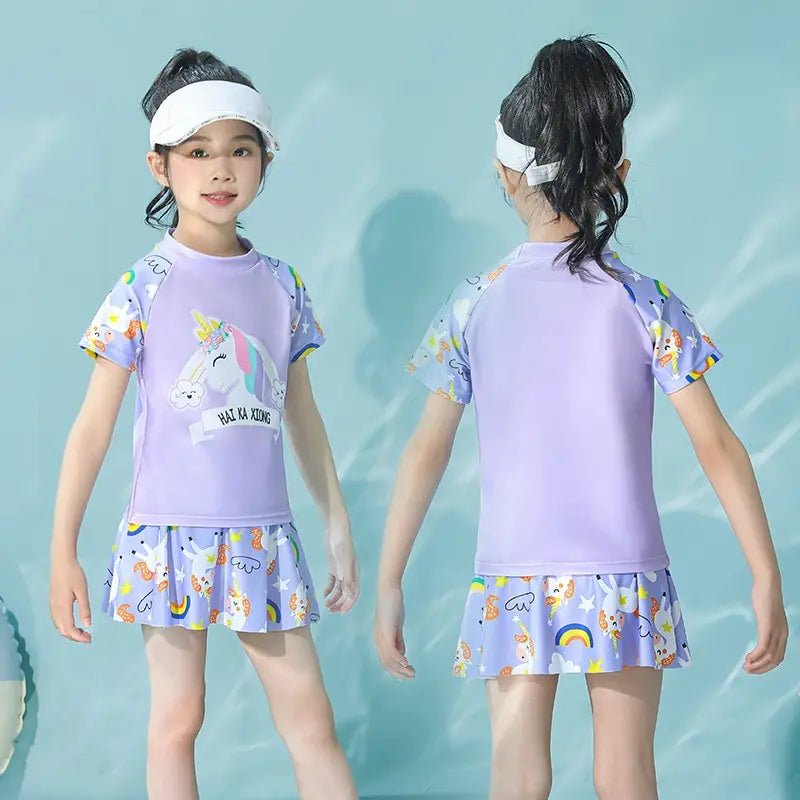 Girls' Two-Piece Unicorn Swim Shirt and Skirt