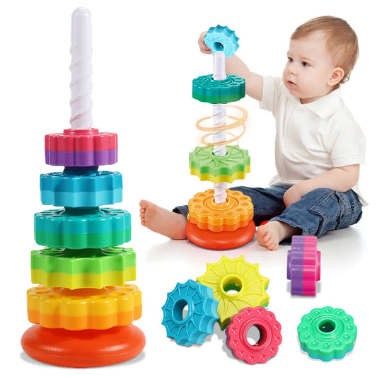 Montessori Rotating Rainbow Tower Stacking Puzzle Toy