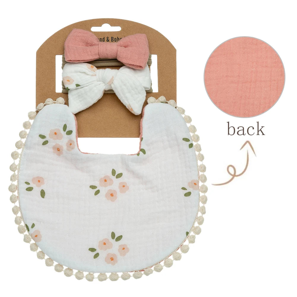 3-Piece Baby Flower Bibs & Headbands Set – Soft & Stylish Baby Accessories