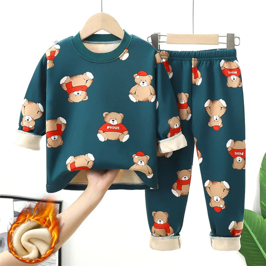 Kids' Warm Velvet Pajama Sets – Cozy 2-Piece Winter Sleepwear for Boys & Girls ❄️✨