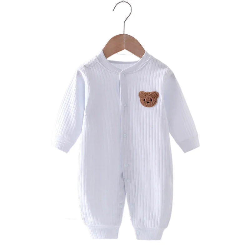 Solid Color Teddy Bear Patch Cotton Onesie 0-18M