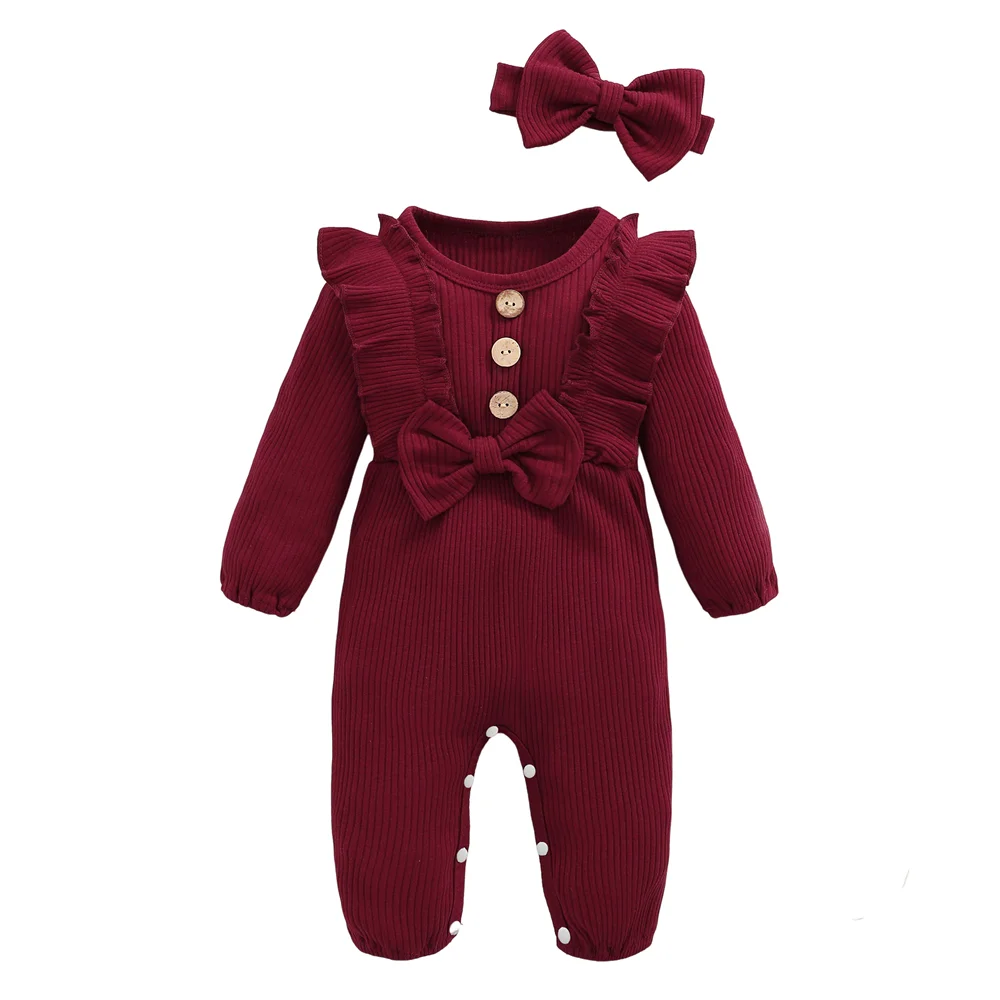 Long Sleeved Ruffle Onesie with Headband Onesie 0-18 Months