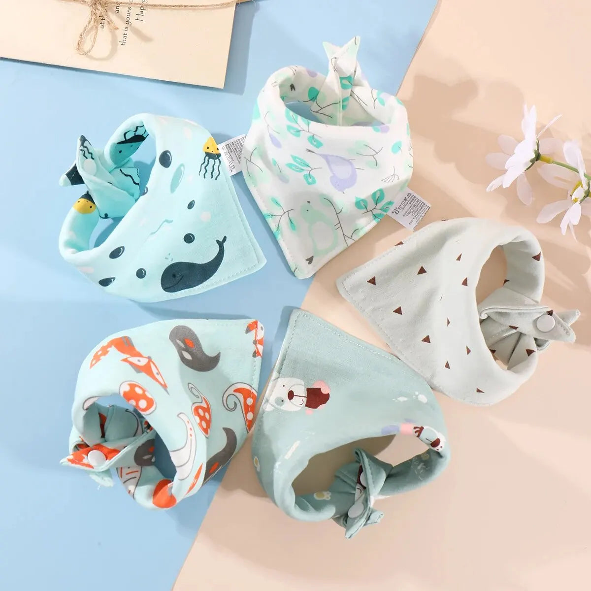 5Pcs Baby Cotton Bandana Bibs – Soft, Absorbent &amp; Adorable