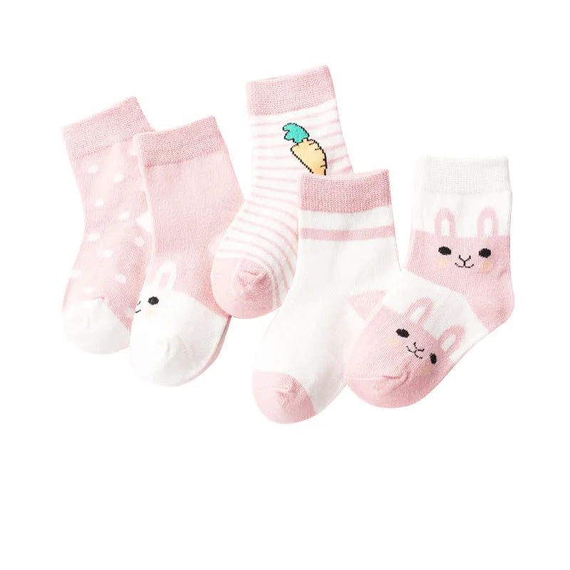 5 Pairs Cartoon and Striped Baby Ankle Socks