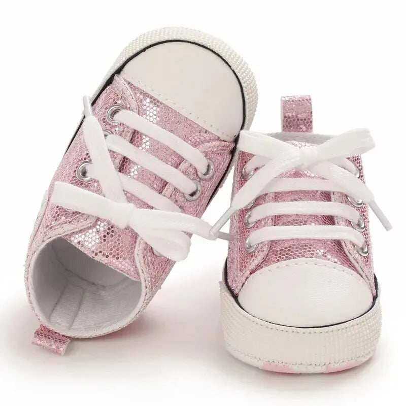 0-18M First Walker Nonslip Shimmer Lace Sneakers