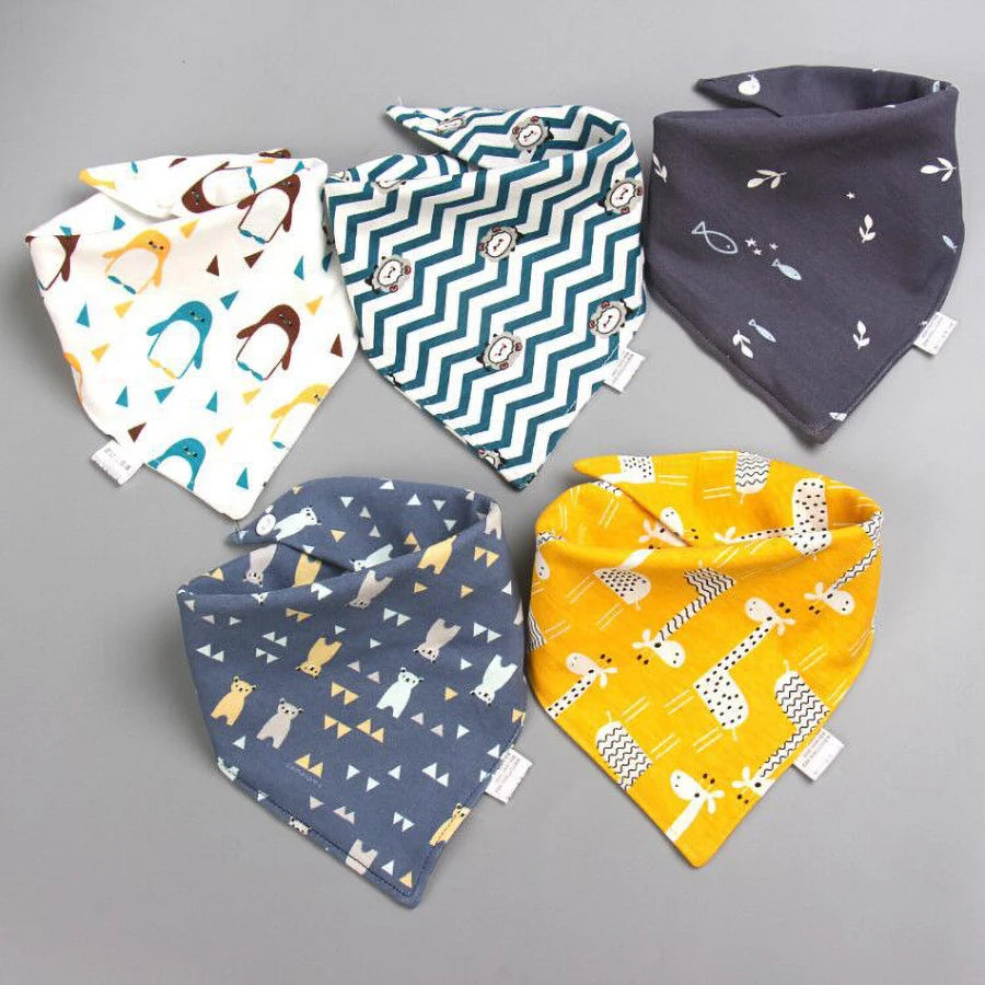 5PCS Pure Cotton Baby Bandana Bibs – Soft, Absorbent & Waterproof