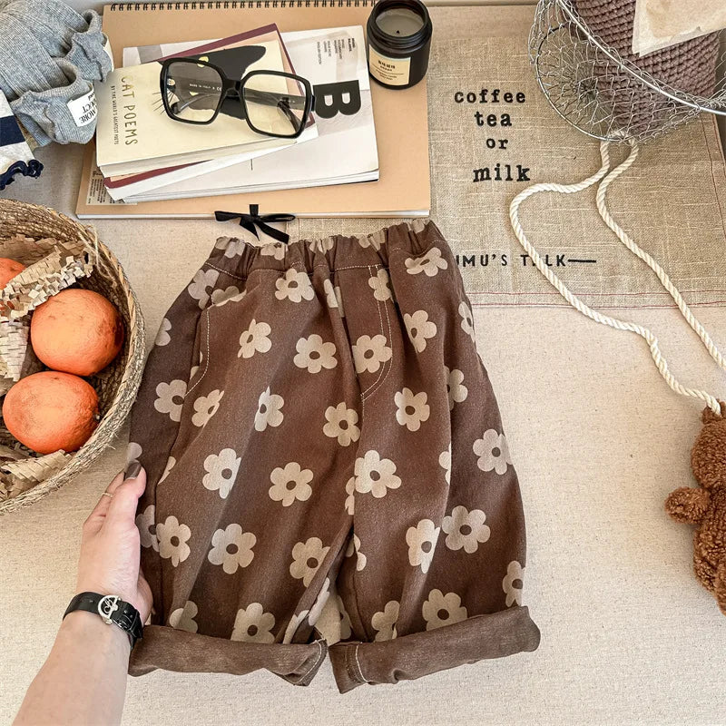 Autumn Vintage Flower Print Harem Pants – Loose Cotton Trousers for Girls 🍂🌸