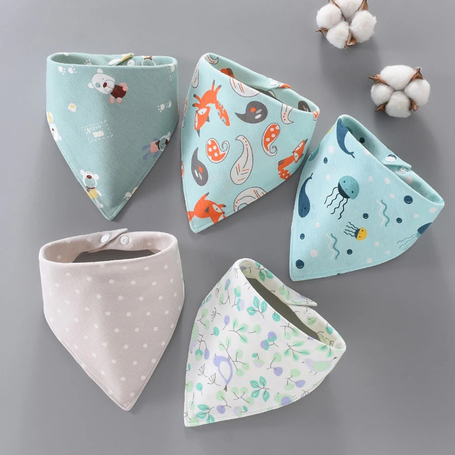 5PCS Pure Cotton Baby Bandana Bibs – Soft, Absorbent & Waterproof