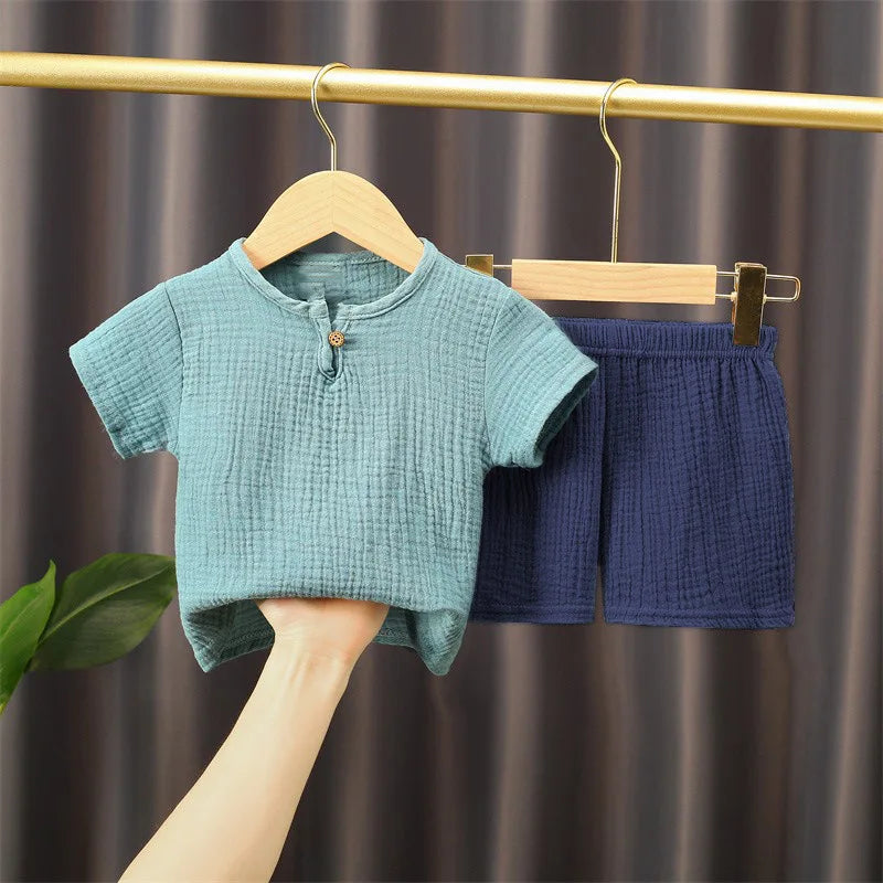 Children's Solid Colored Ribbed Cotton T-Shirt and Shorts Set (6m-5y)