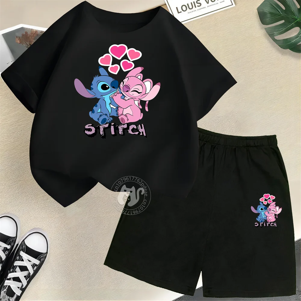 Disney Stitch & Angel Kids' Summer Outfit – 100% Cotton T-Shirt & Shorts Set 🏝️💙