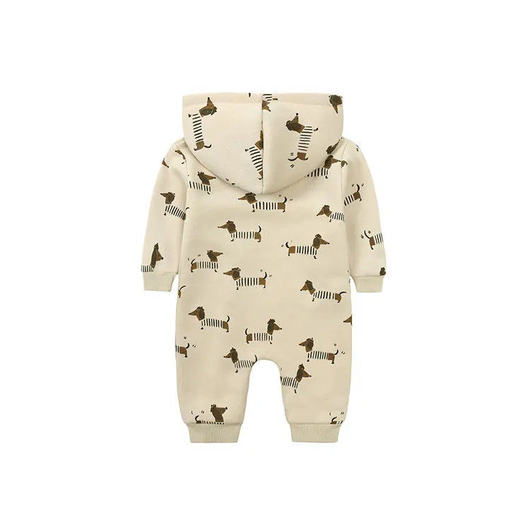 Cartoon Print Long Sleeve Hooded Onesie 3-24 Months