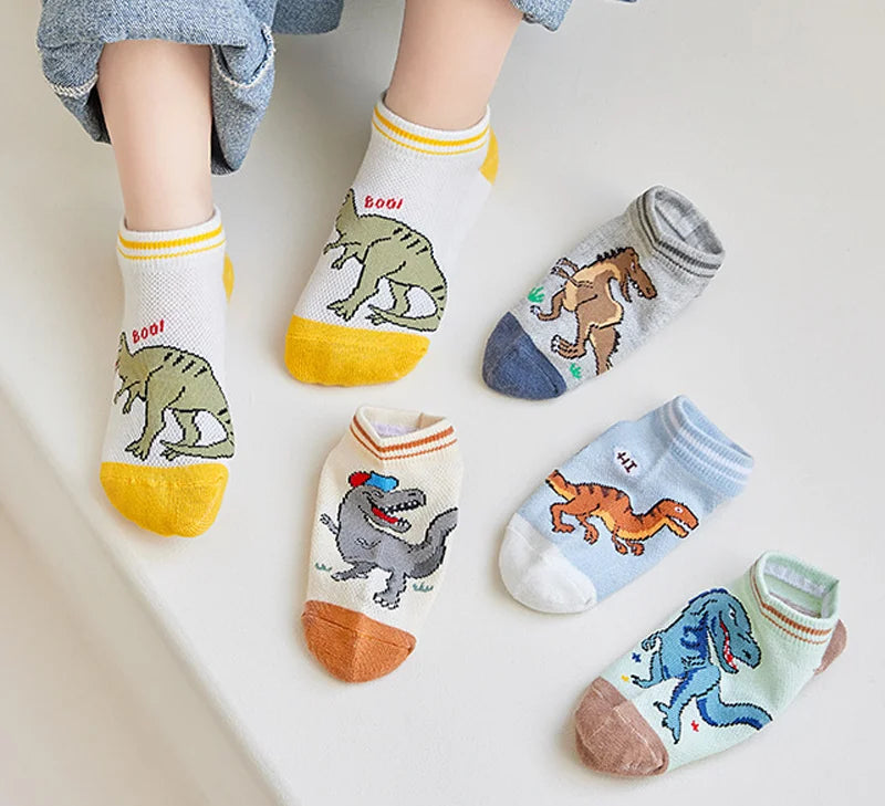 5ct Pack Boys' Dinosaur Ankle Socks