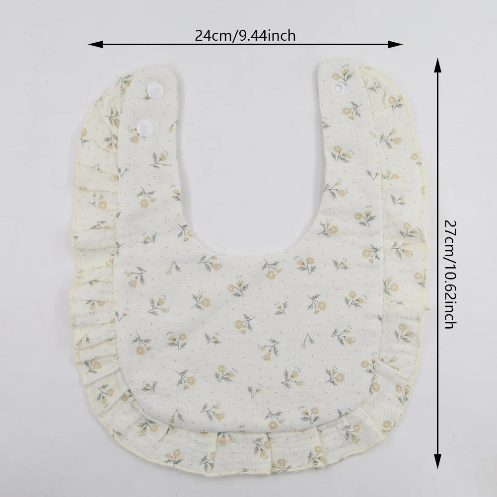 Flower Print Muslin Cotton Baby Bib – Adjustable Snap, Ruffled Edge