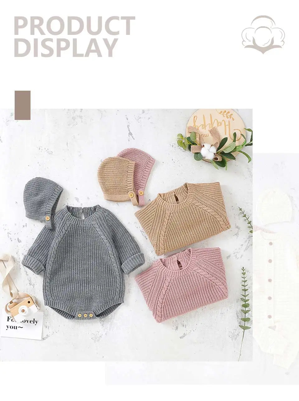 Long-Sleeve Knit Onesie with Matching Knit Hat