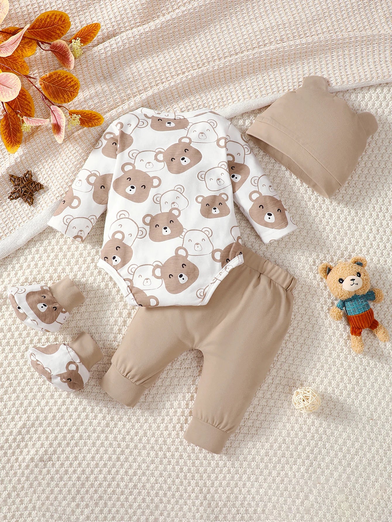 4 Piece Newborn Baby Bear Matching Set 0-9M