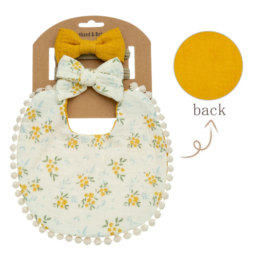 3-Piece Baby Flower Bibs & Headbands Set – Soft & Stylish Baby Accessories