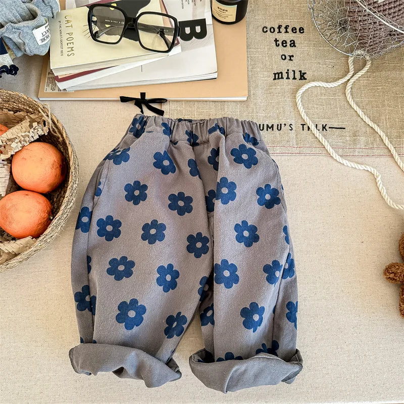 Autumn Vintage Flower Print Harem Pants – Loose Cotton Trousers for Girls 🍂🌸