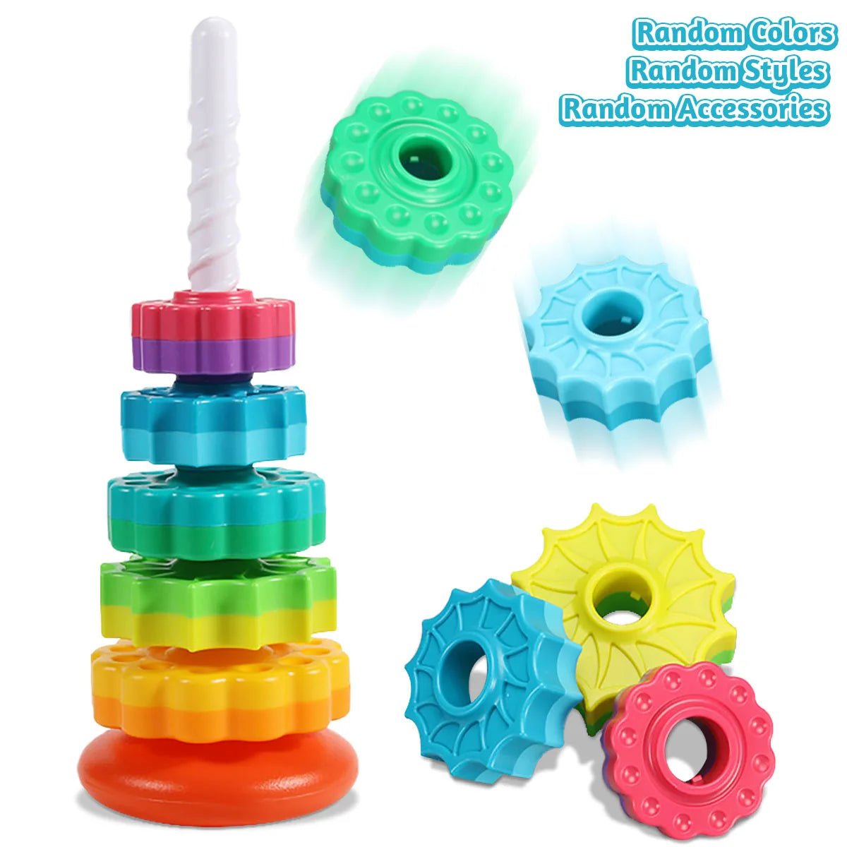 Montessori Rotating Rainbow Tower Stacking Puzzle Toy