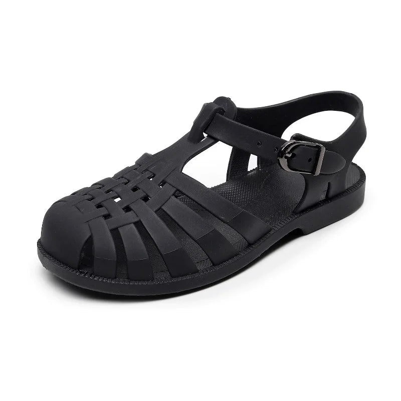 Leather Buckle-Strap Summer Sandals