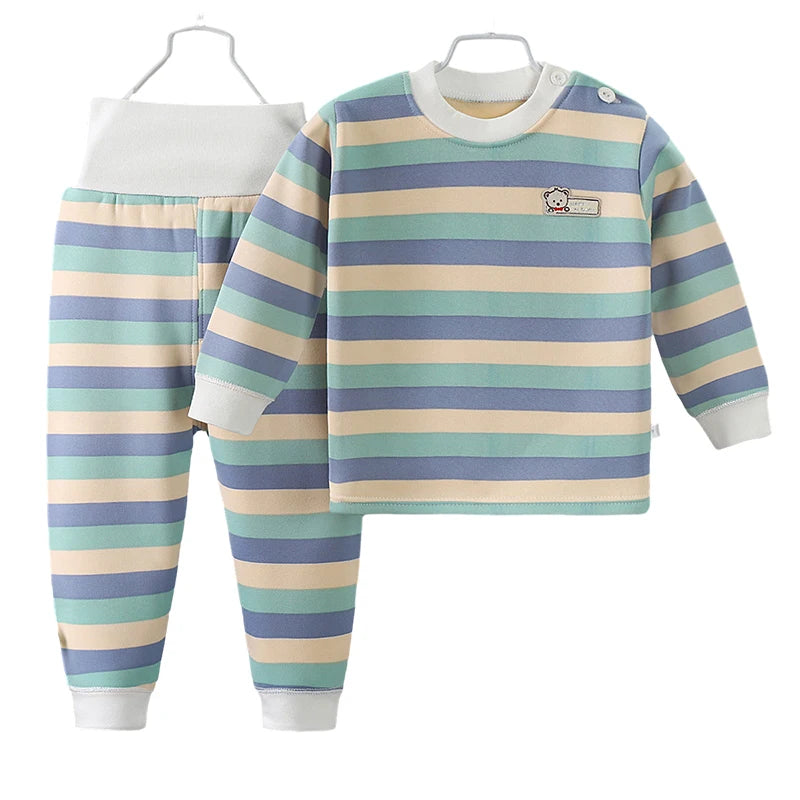 Striped Thick Plush Children's Set – Cozy Autumn & Winter Wear (9M-6Y)